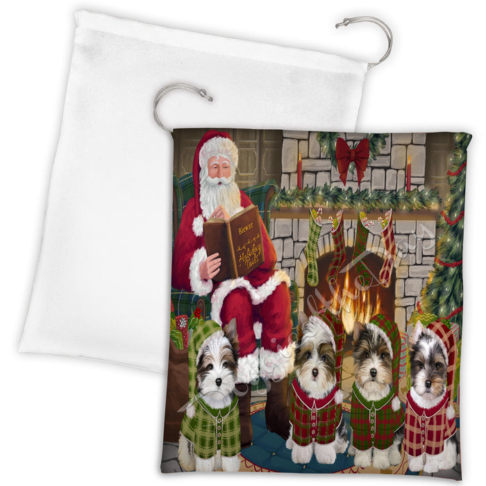 Christmas Cozy Holiday Fire Tails Biewer Dogs Drawstring Laundry or Gift Bag LGB48476