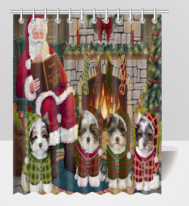 Christmas Cozy Holiday Fire Tails Biewer Dogs Shower Curtain