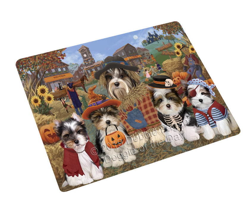 Halloween 'Round Town And Fall Pumpkin Scarecrow Both Biewer Dogs Magnet MAG77053 (Small 5.5" x 4.25")