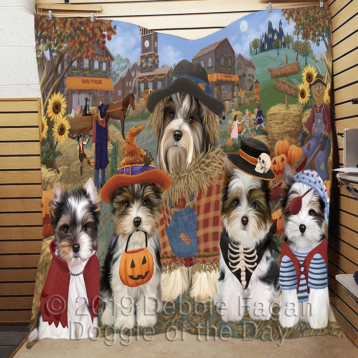 Halloween 'Round Town and Fall Pumpkin Scarecrow Both Biewer Dogs Quilt