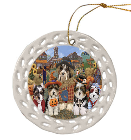 Halloween 'Round Town Biewer Dogs Ceramic Doily Ornament DPOR57474