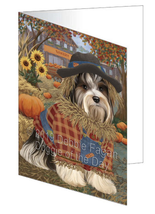 Fall Pumpkin Scarecrow Biewer Dog Handmade Artwork Assorted Pets Greeting Cards and Note Cards with Envelopes for All Occasions and Holiday Seasons GCD77951