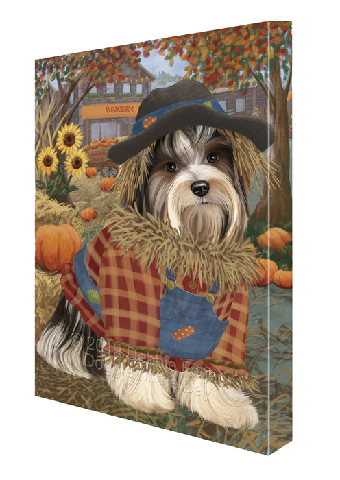 Halloween 'Round Town And Fall Pumpkin Scarecrow Both Biewer Dogs Canvas Print Wall Art Décor CVS139904