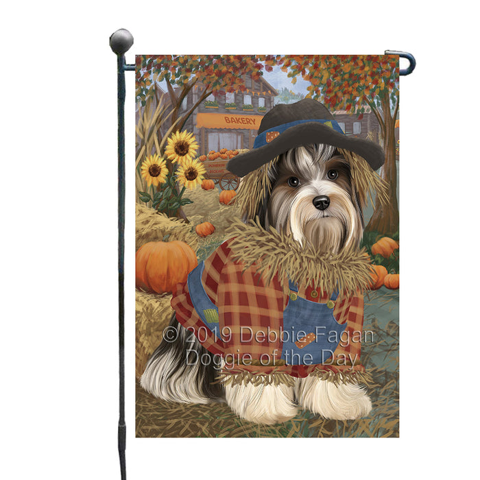 Halloween 'Round Town And Fall Pumpkin Scarecrow Both Biewer Dogs Garden Flag GFLG65635