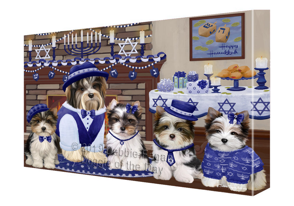 Happy Hanukkah Family and Happy Hanukkah Both Biewer Dogs Canvas Print Wall Art Décor CVS140957