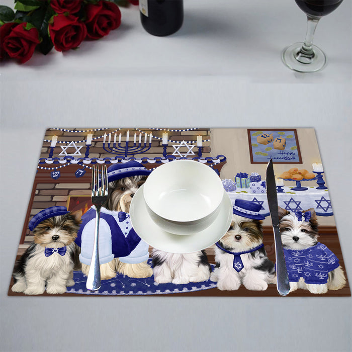 Happy Hanukkah Family Biewer Dogs Placemat