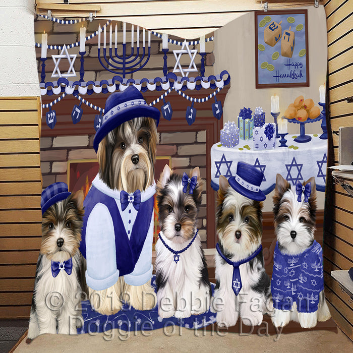 Happy Hanukkah Family and Happy Hanukkah Both Biewer Dogs Quilt