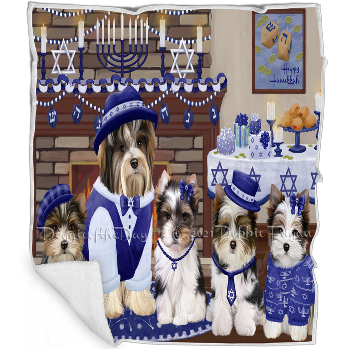Happy Hanukkah Family and Happy Hanukkah Both Biewer Dogs Blanket BLNKT140330