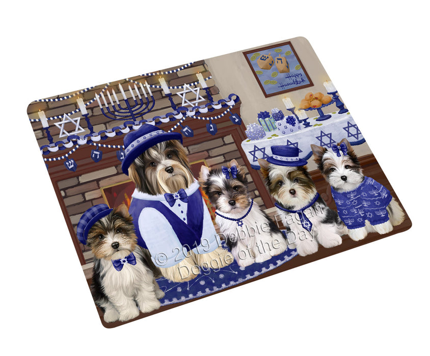 Happy Hanukkah Family and Happy Hanukkah Both Biewer Dogs Large Refrigerator / Dishwasher Magnet RMAG105342