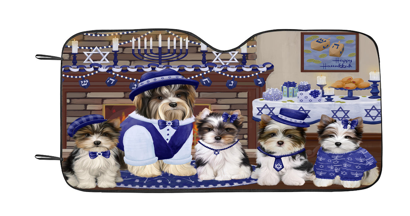 Happy Hanukkah Family Biewer Dogs Car Sun Shade