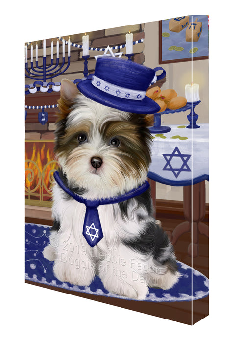 Happy Hanukkah Family and Happy Hanukkah Both Biewer Dog Canvas Print Wall Art Décor CVS140453