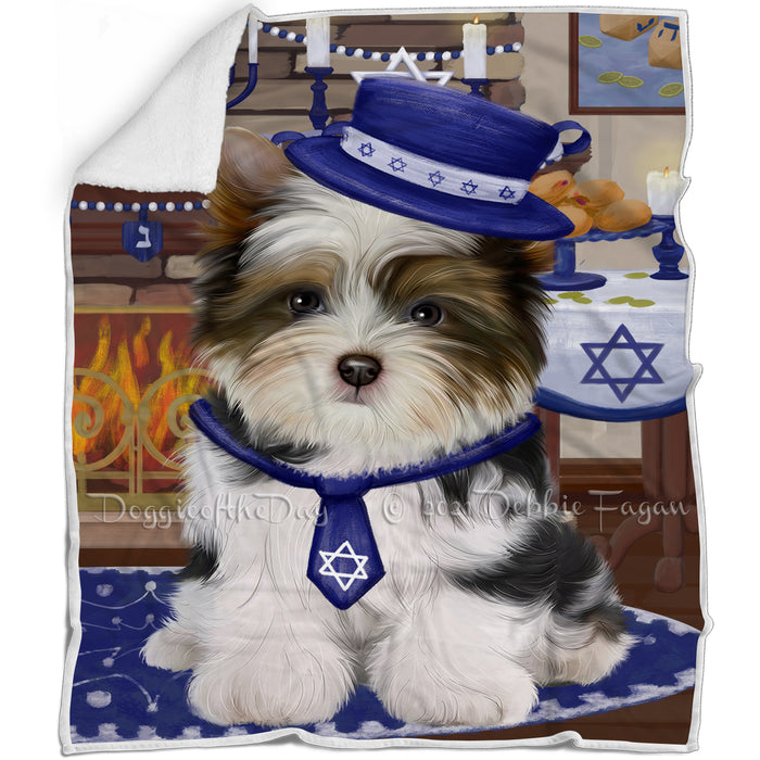Happy Hanukkah Family and Happy Hanukkah Both Biewer Dog Blanket BLNKT139826