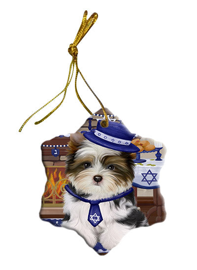 Happy Hanukkah Biewer Dog Star Porcelain Ornament SPOR57652