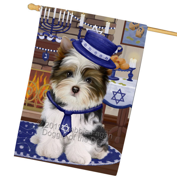 Happy Hanukkah Family and Happy Hanukkah Both Biewer Dog House Flag FLG65752