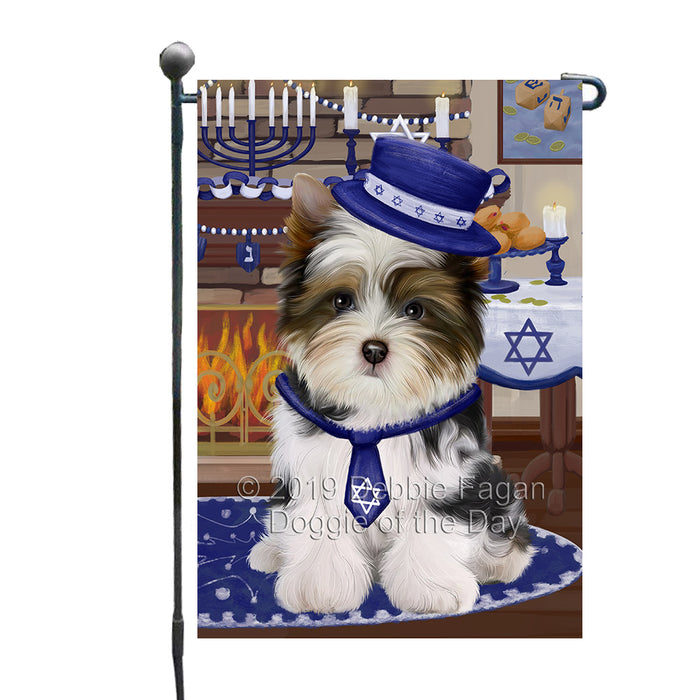 Happy Hanukkah Family and Happy Hanukkah Both Biewer Dog Garden Flag GFLG65696