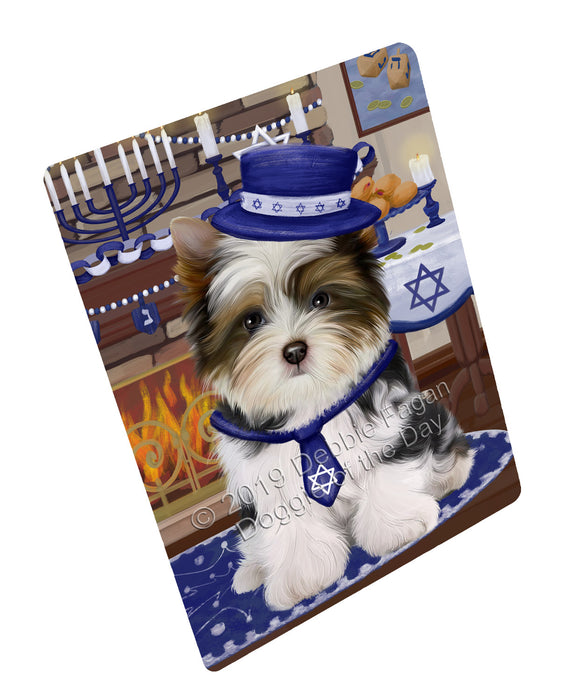 Happy Hanukkah Family and Happy Hanukkah Both Biewer Dog Large Refrigerator / Dishwasher Magnet RMAG105006