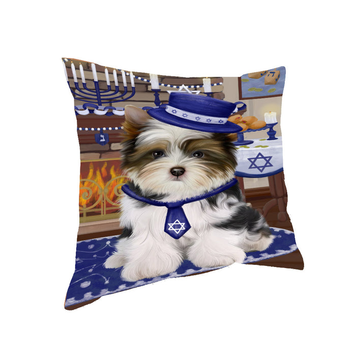Happy Hanukkah Family and Happy Hanukkah Both Biewer Dog Pillow PIL83008