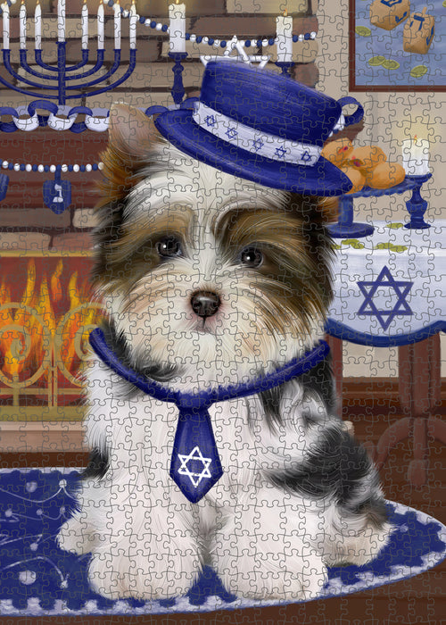 Happy Hanukkah Family and Happy Hanukkah Both Biewer Dog Puzzle with Photo Tin PUZL96916