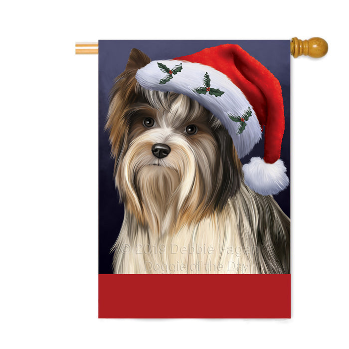 Personalized Christmas Holidays Biewer Terrier Dog Wearing Santa Hat Portrait Head Custom House Flag FLG-DOTD-A59861