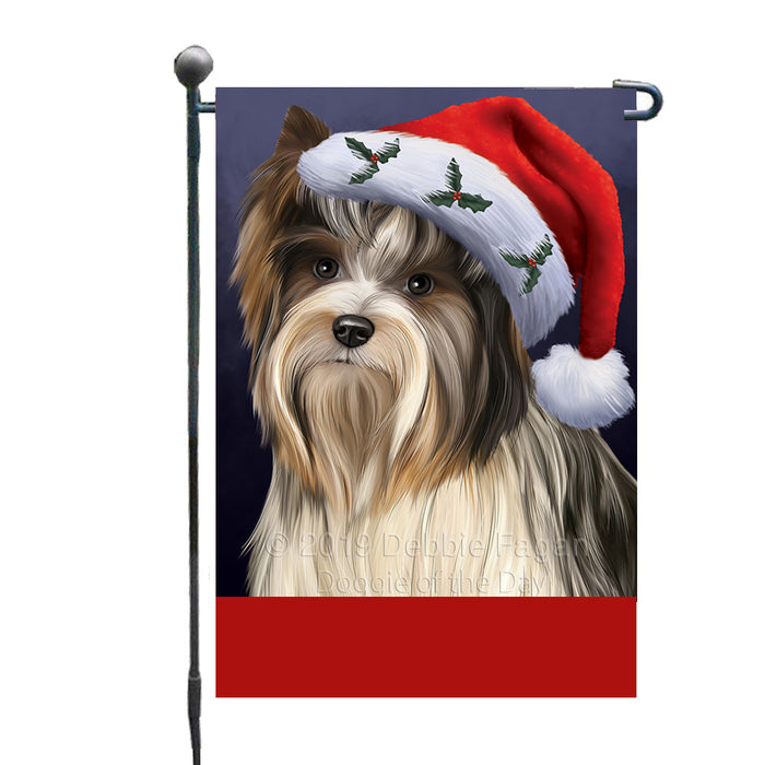 Personalized Christmas Holidays Biewer Terrier Dog Wearing Santa Hat Portrait Head Custom Garden Flags GFLG-DOTD-A59805