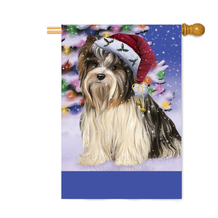 Personalized Winterland Wonderland Biewer Terrier Dog In Christmas Holiday Scenic Background Custom House Flag FLG-DOTD-A61296