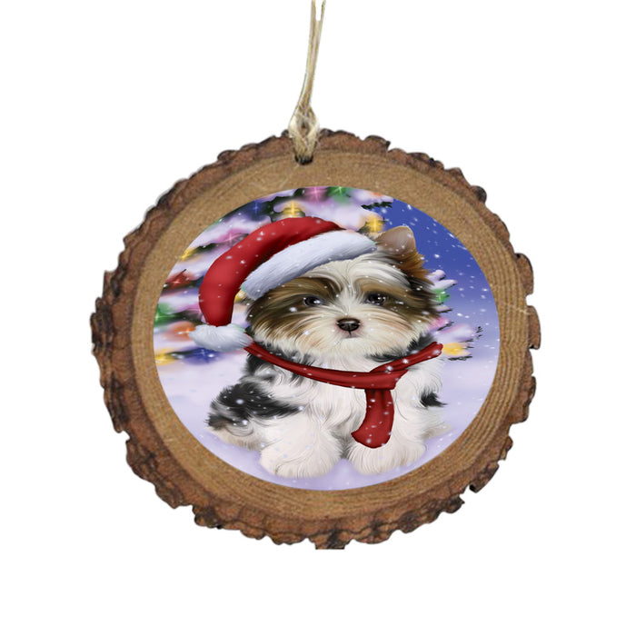 Winterland Wonderland Biewer Dog In Christmas Holiday Scenic Background Wooden Christmas Ornament WOR49523
