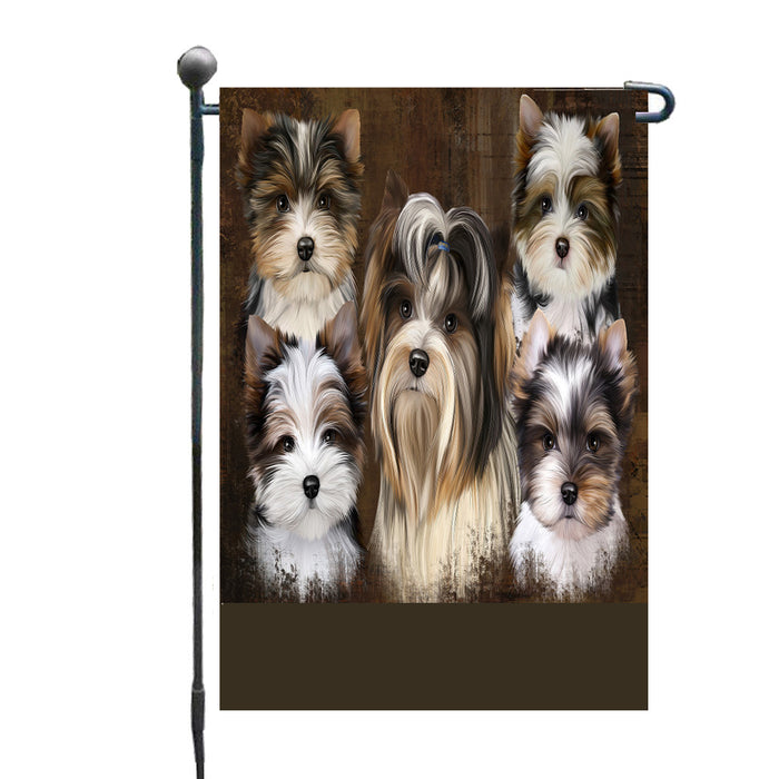 Personalized Rustic 5 Biewer Dogs Custom Garden Flags GFLG-DOTD-A62549