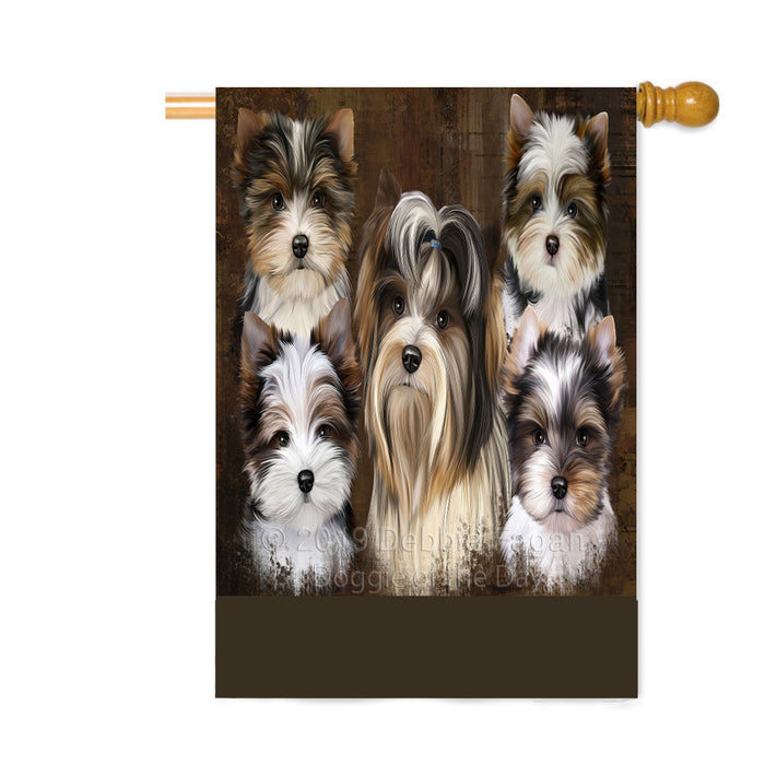 Personalized Rustic 5 Biewer Dogs Custom House Flag FLG-DOTD-A62605