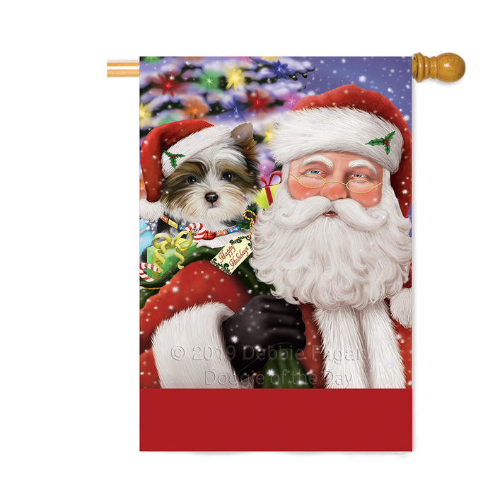 Personalized Santa Carrying Biewer Dog and Christmas Presents Custom House Flag FLG-DOTD-A63415