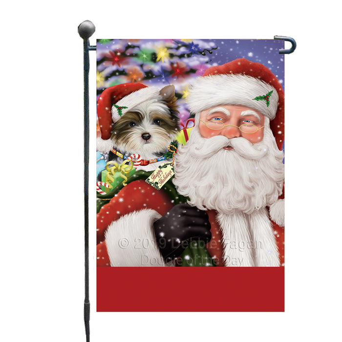 Personalized Santa Carrying Biewer Dog and Christmas Presents Custom Garden Flag GFLG63724