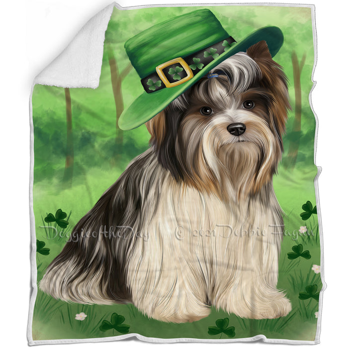 St. Patricks Day Irish Portrait Biewer Terrier Dog Blanket BLNKT132474