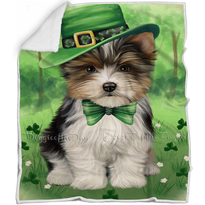 St. Patricks Day Irish Portrait Biewer Terrier Dog Blanket BLNKT132492