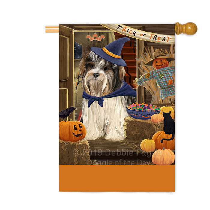 Personalized Enter at Own Risk Trick or Treat Halloween Biewer Terrier Dog Custom House Flag FLG-DOTD-A59526