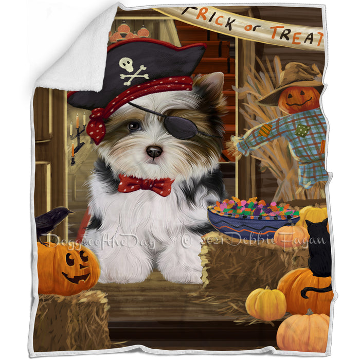 Enter at Own Risk Trick or Treat Halloween Biewer Terrier Dog Blanket BLNKT94440