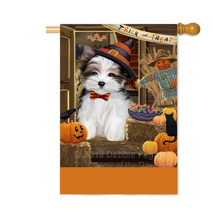 Personalized Enter at Own Risk Trick or Treat Halloween Biewer Terrier Dog Custom House Flag FLG-DOTD-A59529