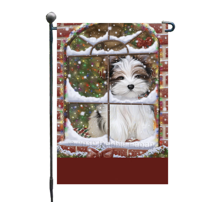Personalized Please Come Home For Christmas Biewer Terrier Dog Sitting In Window Custom Garden Flags GFLG-DOTD-A60130