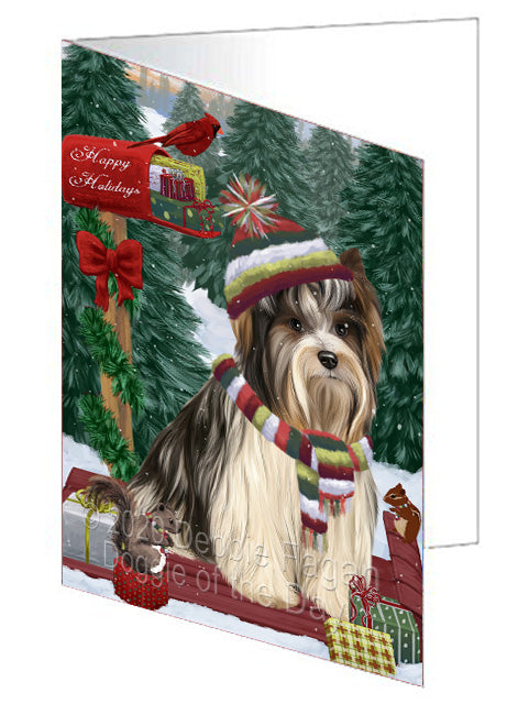 Christmas Woodland Sled Biewer Terrier Dog Handmade Artwork Assorted Pets Greeting Cards and Note Cards with Envelopes for All Occasions and Holiday Seasons