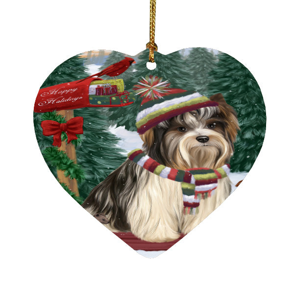 Christmas Woodland Sled Biewer Terrier Dog Heart Christmas Ornament HPORA59419