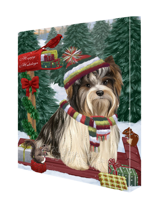 Christmas Woodland Sled Biewer Terrier Dog Canvas Wall Art - Premium Quality Ready to Hang Room Decor Wall Art Canvas - Unique Animal Printed Digital Painting for Decoration CVS585