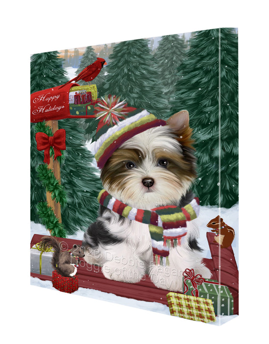 Christmas Woodland Sled Biewer Terrier Dog Canvas Wall Art - Premium Quality Ready to Hang Room Decor Wall Art Canvas - Unique Animal Printed Digital Painting for Decoration CVS586