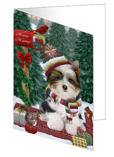 Christmas Woodland Sled Biewer Terrier Dog Handmade Artwork Assorted Pets Greeting Cards and Note Cards with Envelopes for All Occasions and Holiday Seasons