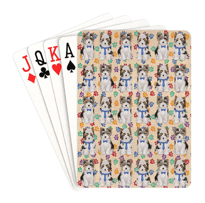 Rainbow Paw Print Biewer Dogs Blue Playing Card Decks