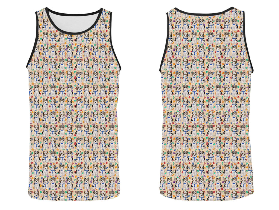 Rainbow Paw Print Biewer Dogs Blue All Over Print   Men's Tank Top