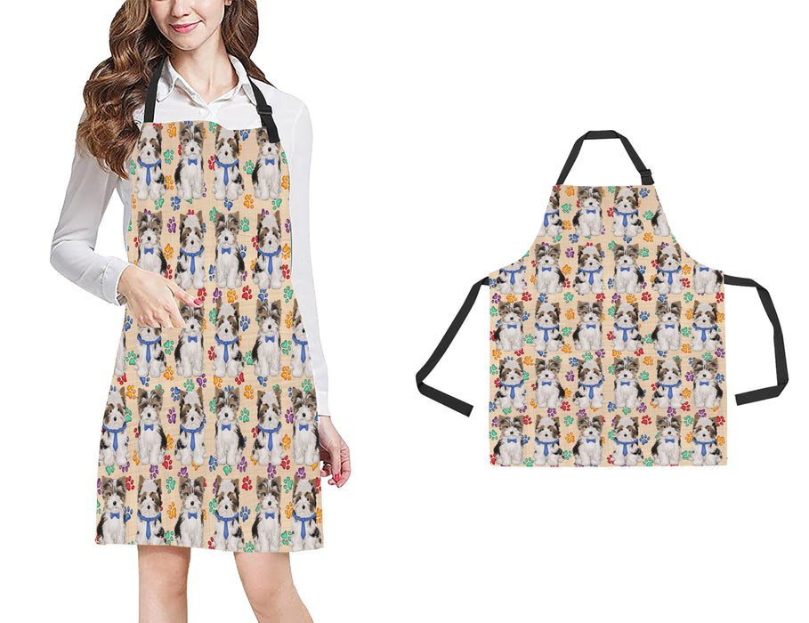 Rainbow Paw Print Biewer Dogs Blue All Over Print Adjustable Apron