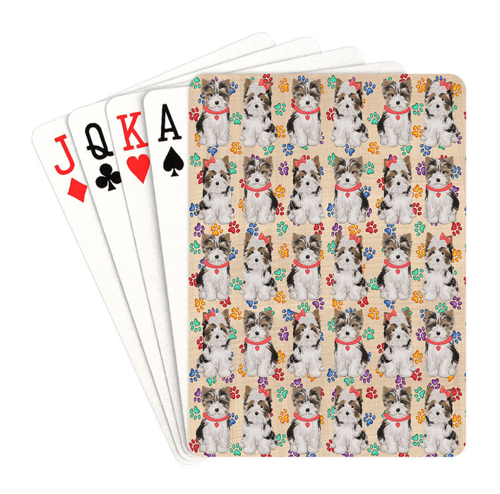 Rainbow Paw Print Biewer Dogs Red Playing Card Decks