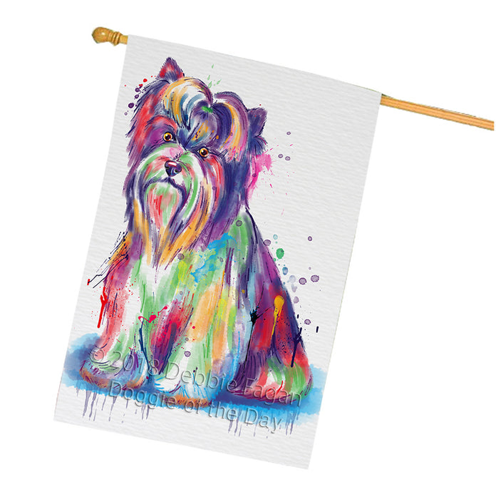 Watercolor Biewer Terrier Dog House Flag FLG65214