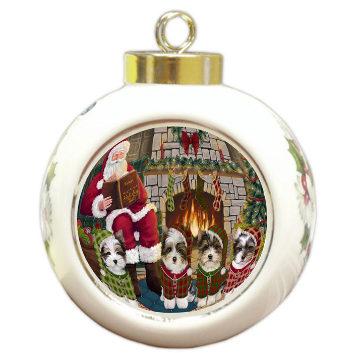 Christmas Cozy Holiday Tails Biewer Terriers Dog Round Ball Christmas Ornament RBPOR55458