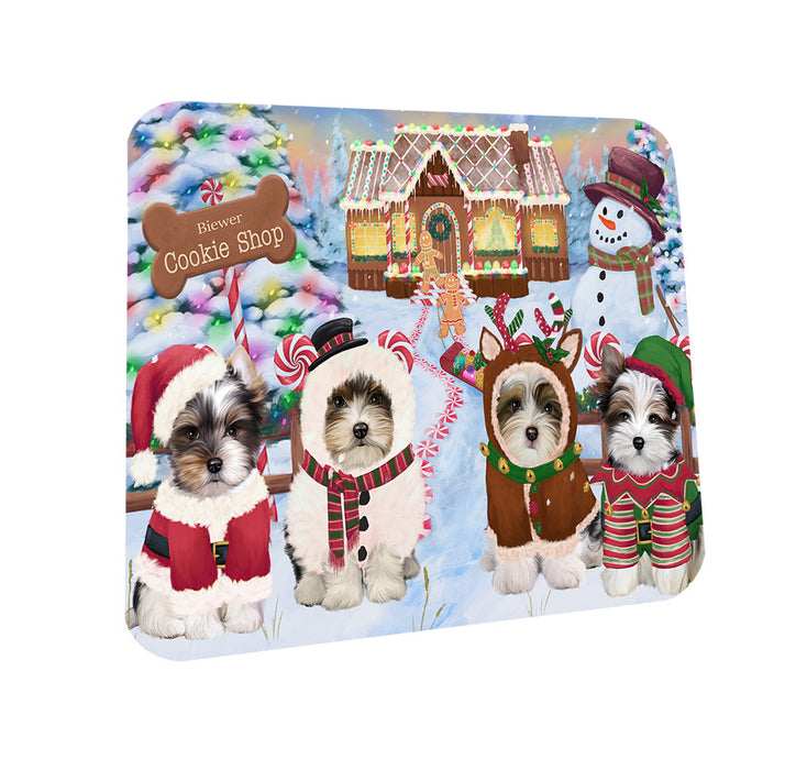 Holiday Gingerbread Cookie Shop Biewer Terriers Dog Coasters Set of 4 CST56066