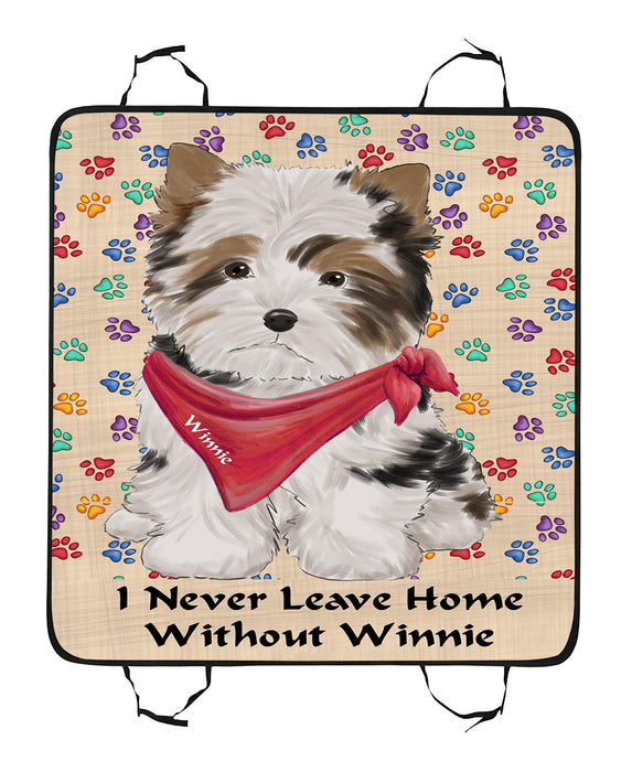 Personalized I Never Leave Home Paw Print Biewer Terrier Dogs Pet Back Car Seat Cover