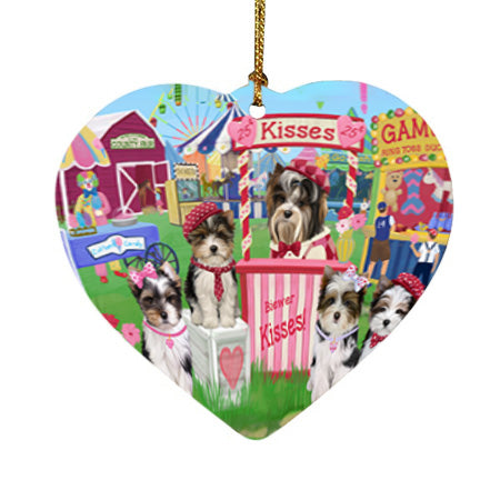 Carnival Kissing Booth Biewer Terriers Dog Heart Christmas Ornament HPOR56249